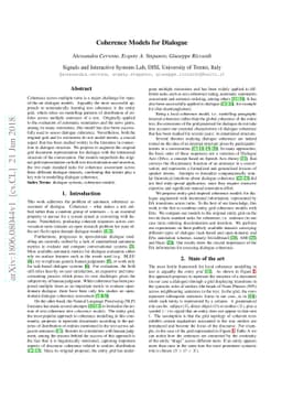 Coherence Models for Dialogue