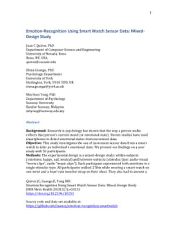 Emotion-Recognition Using Smart Watch Sensor Data: Mixed-Design Study