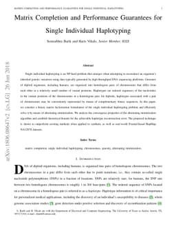 Matrix Completion and Performance Guarantees for Single Individual
  Haplotyping