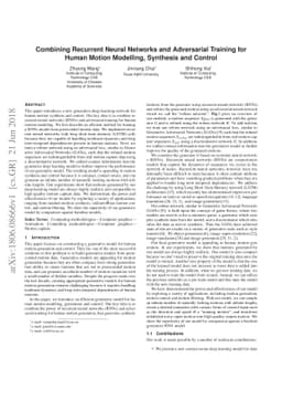 Combining Recurrent Neural Networks and Adversarial Training for Human
  Motion Synthesis and Control