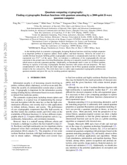 Quantum computing cryptography: Finding cryptographic Boolean functions
  with quantum annealing by a 2000 qubit D-wave quantum computer