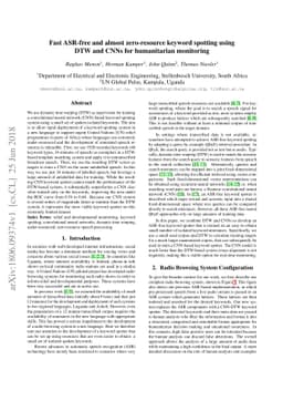 Fast ASR-free and almost zero-resource keyword spotting using DTW and
  CNNs for humanitarian monitoring