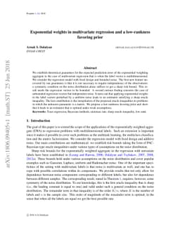 Exponential weights in multivariate regression and a low-rankness
  favoring prior