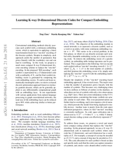 Learning K-way D-dimensional Discrete Codes for Compact Embedding
  Representations