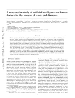 A comparative study of artificial intelligence and human doctors for the
  purpose of triage and diagnosis