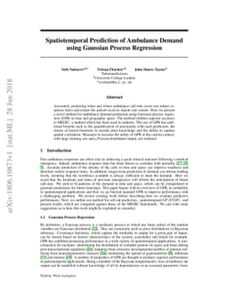 Spatiotemporal Prediction of Ambulance Demand using Gaussian Process
  Regression
