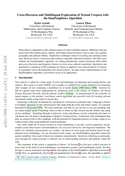 Cross-Discourse and Multilingual Exploration of Textual Corpora with the
  DualNeighbors Algorithm