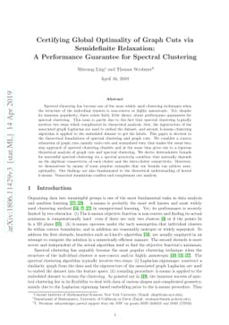 Certifying Global Optimality of Graph Cuts via Semidefinite Relaxation:
  A Performance Guarantee for Spectral Clustering