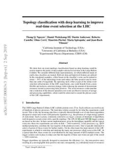 Topology classification with deep learning to improve real-time event
  selection at the LHC