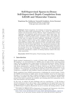Self-supervised Sparse-to-Dense: Self-supervised Depth Completion from
  LiDAR and Monocular Camera