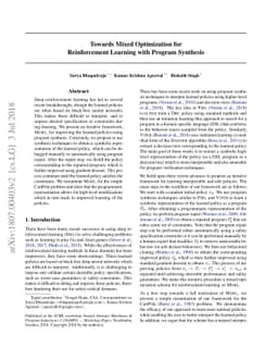Towards Mixed Optimization for Reinforcement Learning with Program
  Synthesis