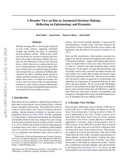 A Broader View on Bias in Automated Decision-Making: Reflecting on
  Epistemology and Dynamics