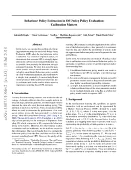 Behaviour Policy Estimation in Off-Policy Policy Evaluation: Calibration
  Matters