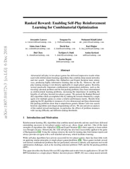 Ranked Reward: Enabling Self-Play Reinforcement Learning for
  Combinatorial Optimization