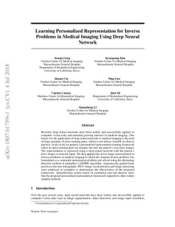 Learning Personalized Representation for Inverse Problems in Medical
  Imaging Using Deep Neural Network