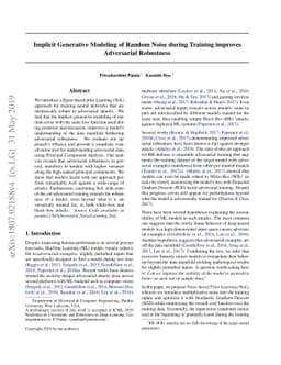 Implicit Generative Modeling of Random Noise during Training for
  Adversarial Robustness
