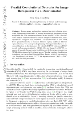 Parallel Convolutional Networks for Image Recognition via a
  Discriminator