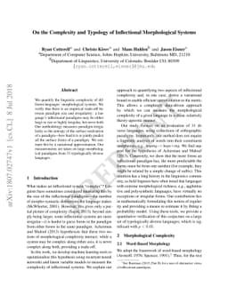 On the Complexity and Typology of Inflectional Morphological Systems