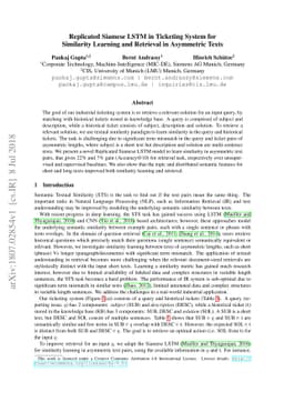 Replicated Siamese LSTM in Ticketing System for Similarity Learning and
  Retrieval in Asymmetric Texts