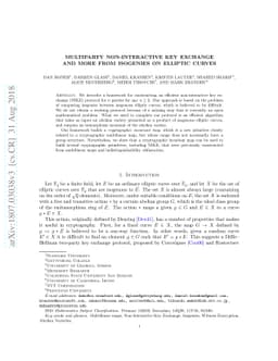 Multiparty Non-Interactive Key Exchange and More From Isogenies on
  Elliptic Curves