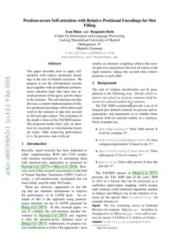 Position-aware Self-attention with Relative Positional Encodings for
  Slot Filling