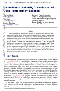 Video Summarisation by Classification with Deep Reinforcement Learning