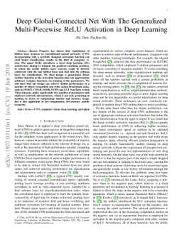Deep Global-Connected Net With The Generalized Multi-Piecewise ReLU
  Activation in Deep Learning