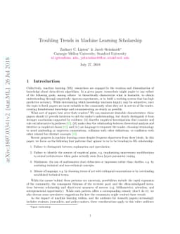 Troubling Trends in Machine Learning Scholarship