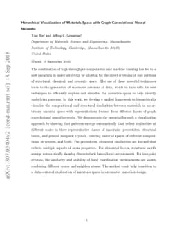 Hierarchical Visualization of Materials Space with Graph Convolutional
  Neural Networks