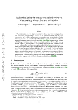 Dual optimization for convex constrained objectives without the
  gradient-Lipschitz assumption
