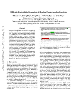 Difficulty Controllable Generation of Reading Comprehension Questions