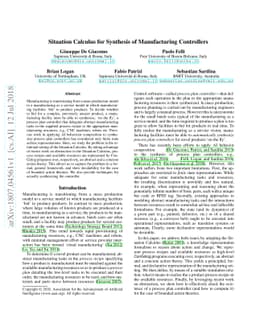 Situation Calculus for Synthesis of Manufacturing Controllers