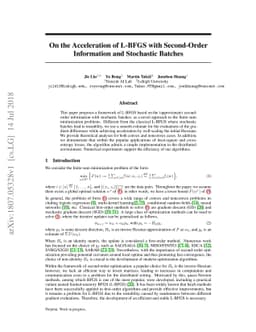 On the Acceleration of L-BFGS with Second-Order Information and
  Stochastic Batches