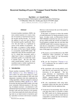 Recurrent Stacking of Layers for Compact Neural Machine Translation
  Models