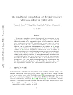 The conditional permutation test for independence while controlling for
  confounders