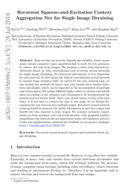 Recurrent Squeeze-and-Excitation Context Aggregation Net for Single
  Image Deraining