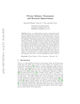 Privacy Salience: Taxonomies and Research Opportunities