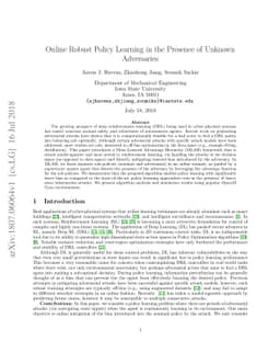 Online Robust Policy Learning in the Presence of Unknown Adversaries