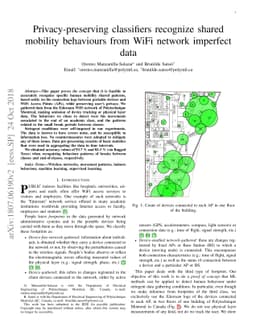 Privacy-preserving classifiers recognize shared mobility behaviours from
  WiFi network imperfect data