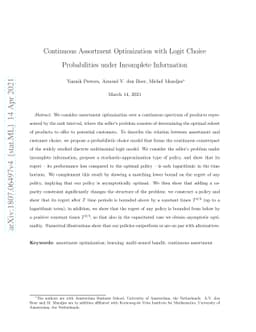 Continuous Assortment Optimization with Logit Choice Probabilities under
  Incomplete Information