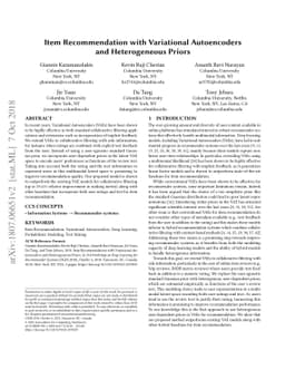 Item Recommendation with Variational Autoencoders and Heterogenous
  Priors