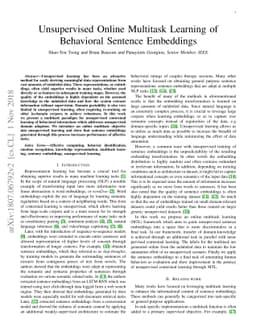 Unsupervised Online Multitask Learning of Behavioral Sentence Embeddings