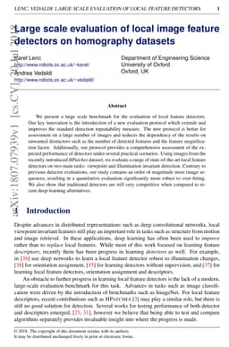 Large scale evaluation of local image feature detectors on homography
  datasets