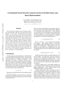 Convolutional Neural Networks Analyzed via Inverse Problem Theory and
  Sparse Representations