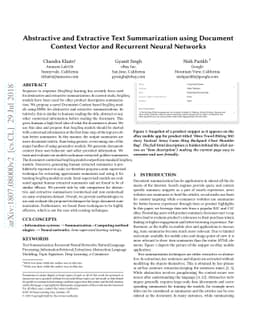 Abstractive and Extractive Text Summarization using Document Context
  Vector and Recurrent Neural Networks
