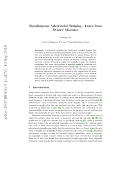 Simultaneous Adversarial Training - Learn from Others Mistakes