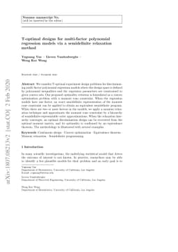 T-optimal designs for multi-factor polynomial regression models via a
  semidefinite relaxation method