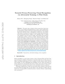 Towards Privacy-Preserving Visual Recognition via Adversarial Training:
  A Pilot Study