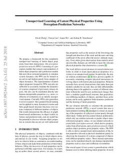 Unsupervised Learning of Latent Physical Properties Using
  Perception-Prediction Networks