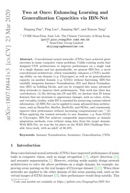 Two at Once: Enhancing Learning and Generalization Capacities via
  IBN-Net